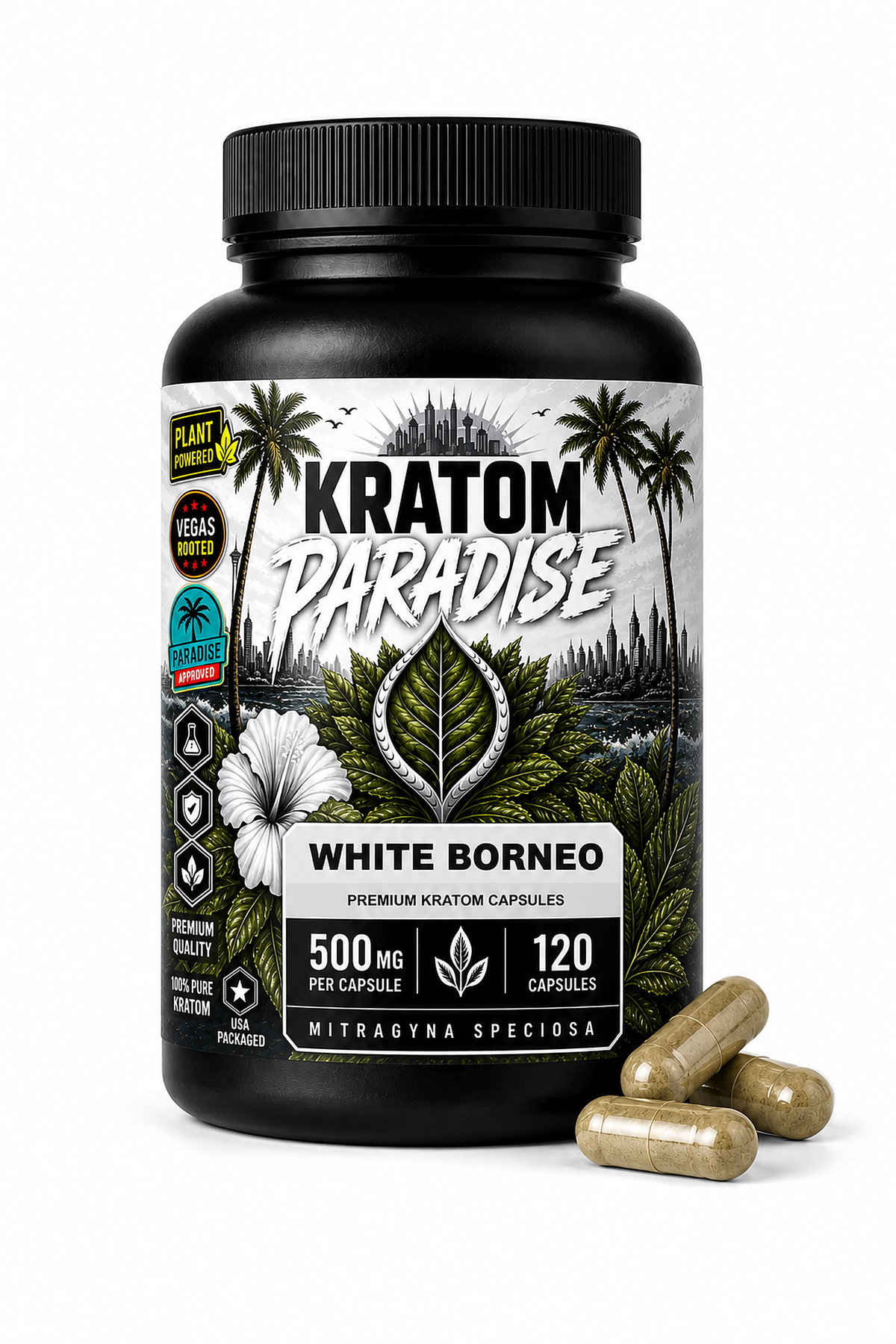 White Borneo Kratom Capsules product package