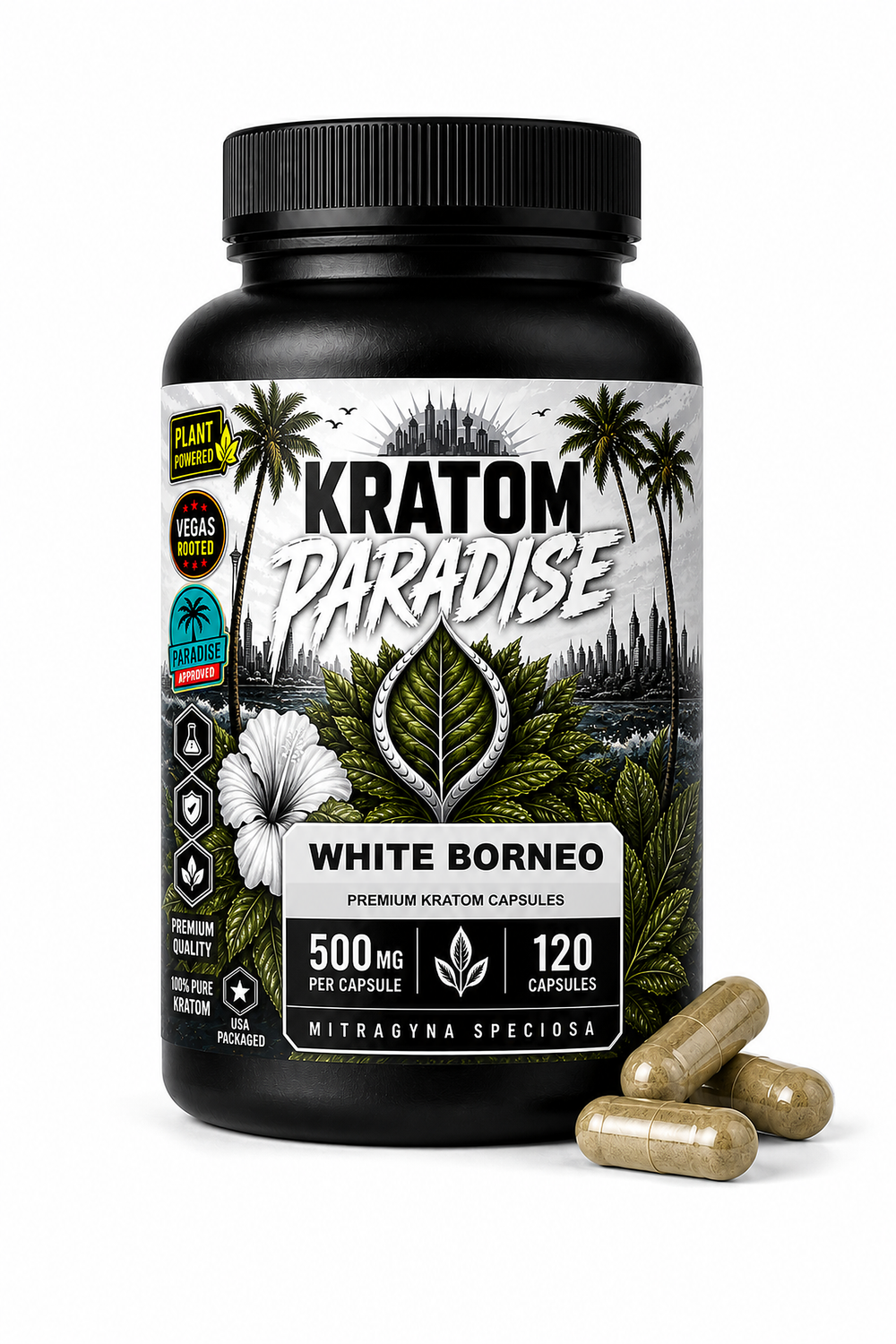White Borneo Kratom Capsules product package