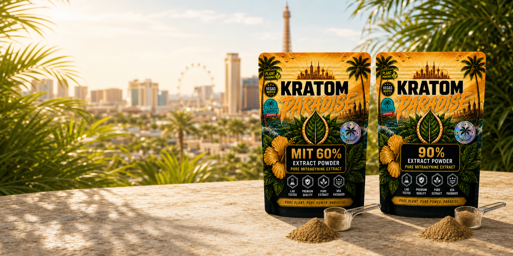 MIT 60 and MIT 90 extract powder packages with powder scoops on a sunlit terrace