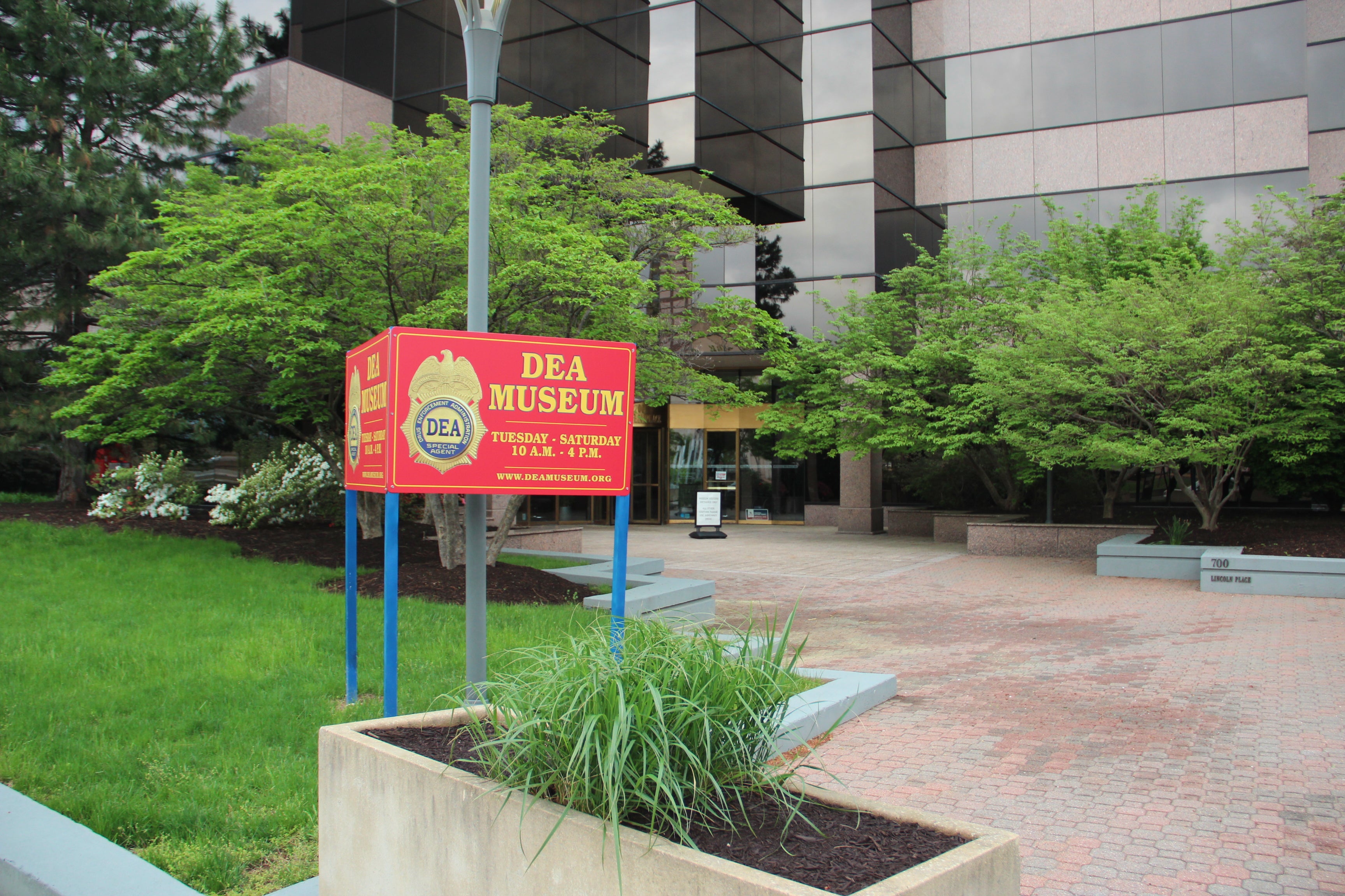 Front entrance of the Drug Enforcement Administration Museum and Visitors Center in Arlington Virginia