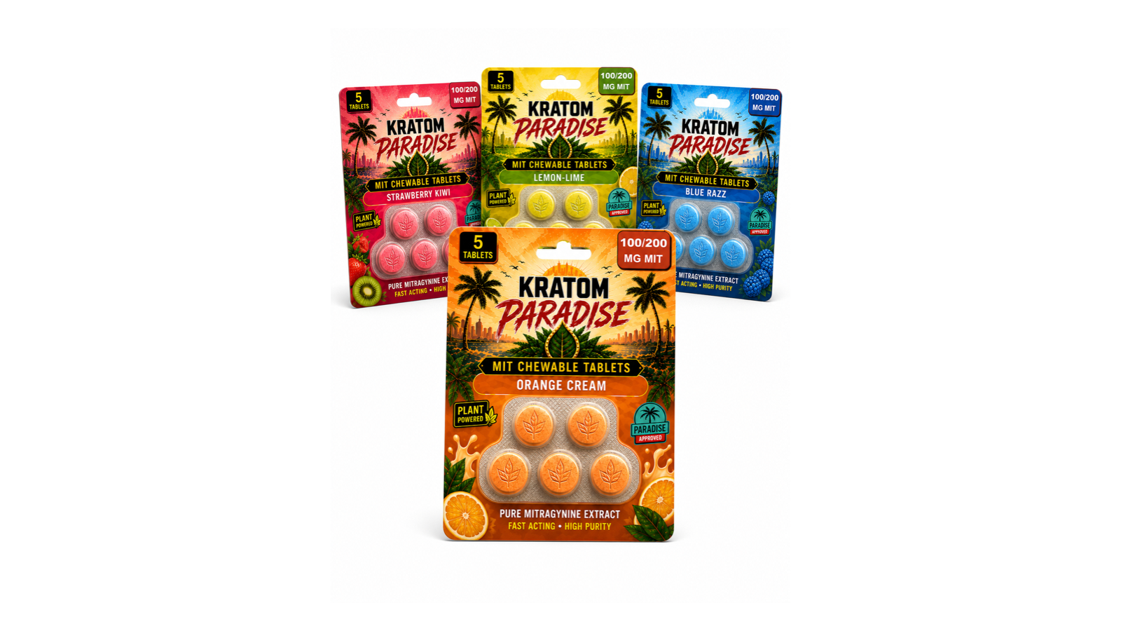 Kratom Paradise MIT chewable tablets flavor lineup wide hero image