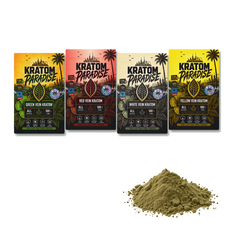 Kratom Paradise sample assortment represented by the four new Roastar vein pouches