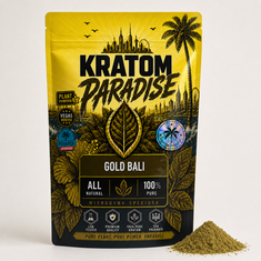 Gold Bali kratom powder in the new Kratom Paradise pouch