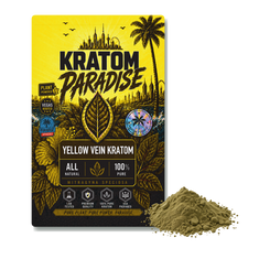 Gold Bali kratom powder in new Kratom Paradise yellow vein Roastar packaging