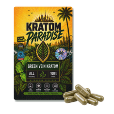 Green Borneo kratom capsules in new Kratom Paradise green vein Roastar packaging