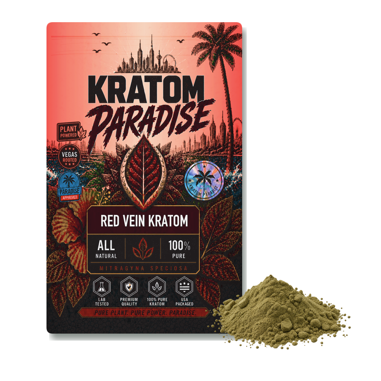 Red Maeng Da kratom powder in new Kratom Paradise red vein Roastar packaging