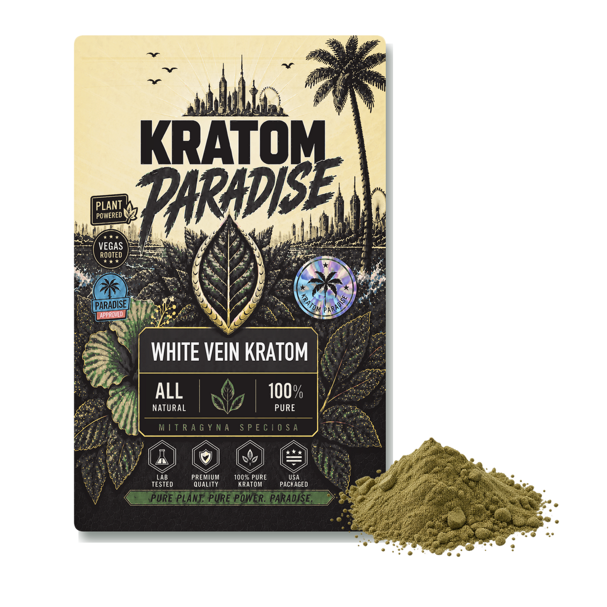 White Thai kratom powder in new Kratom Paradise white vein Roastar packaging