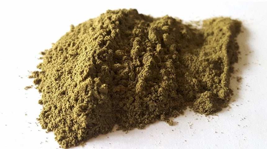 Macro view of the texture of kratom powder